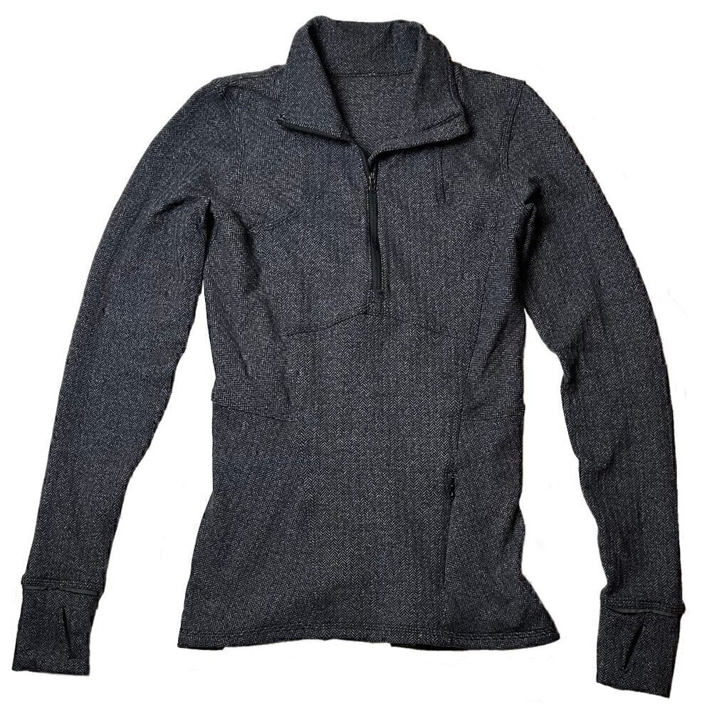 Lululemon Grey Tweed 1/4 Zip Jacket with Thumb Holes